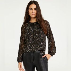 Ann Taylor Petite Spotted Piped Blouse | Small Petite | Black & Gold